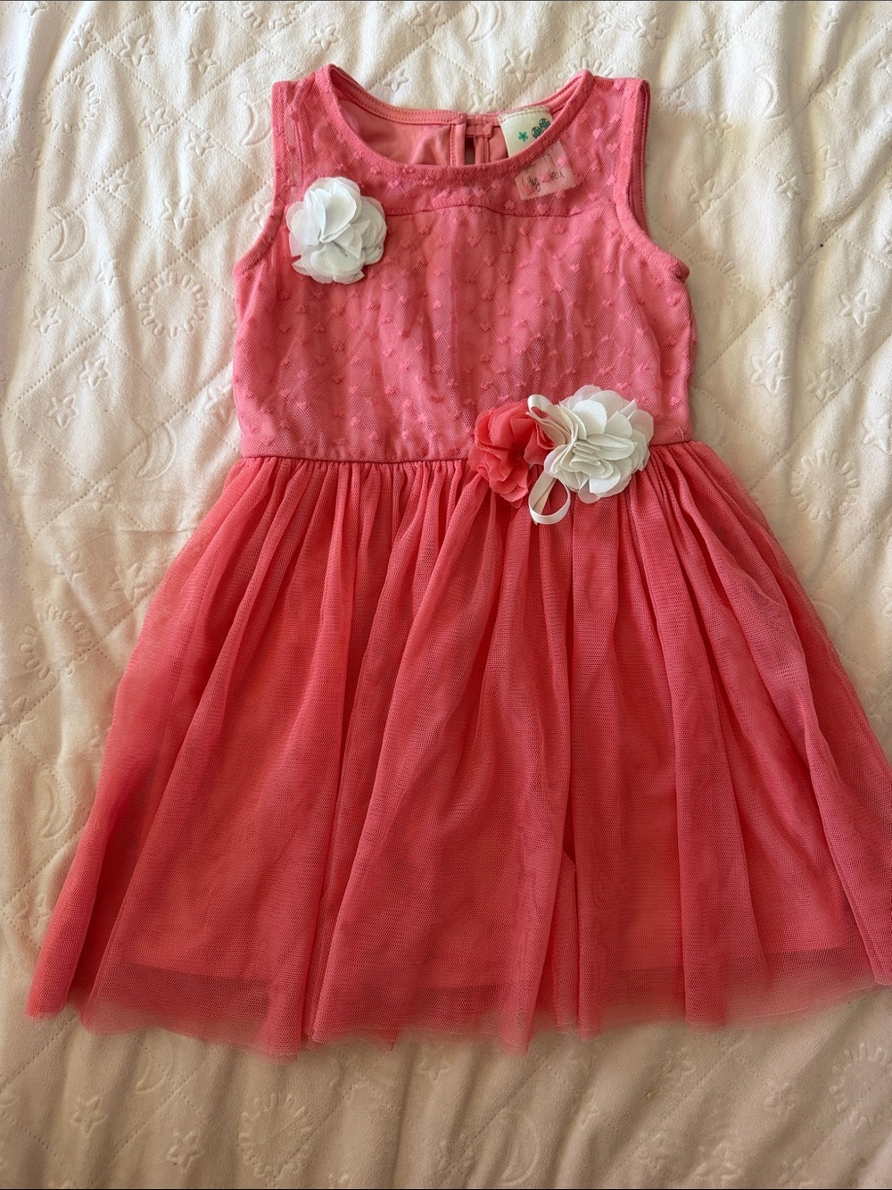 Girls Pink Floral Applique Tulle Dress 3T
